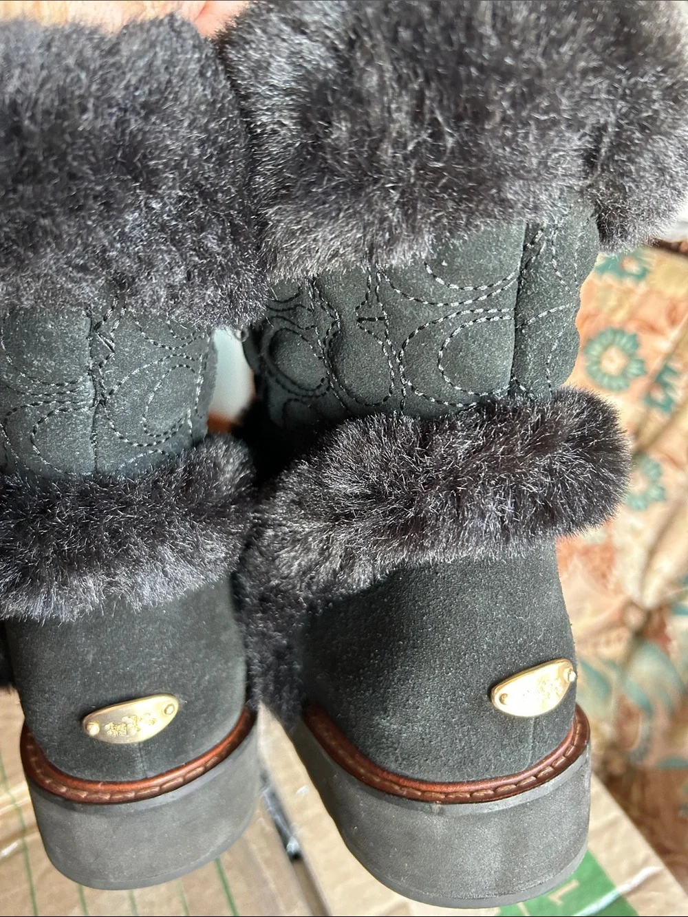 Coach Black Faux Fur Trim Suede Winter Boots size 9